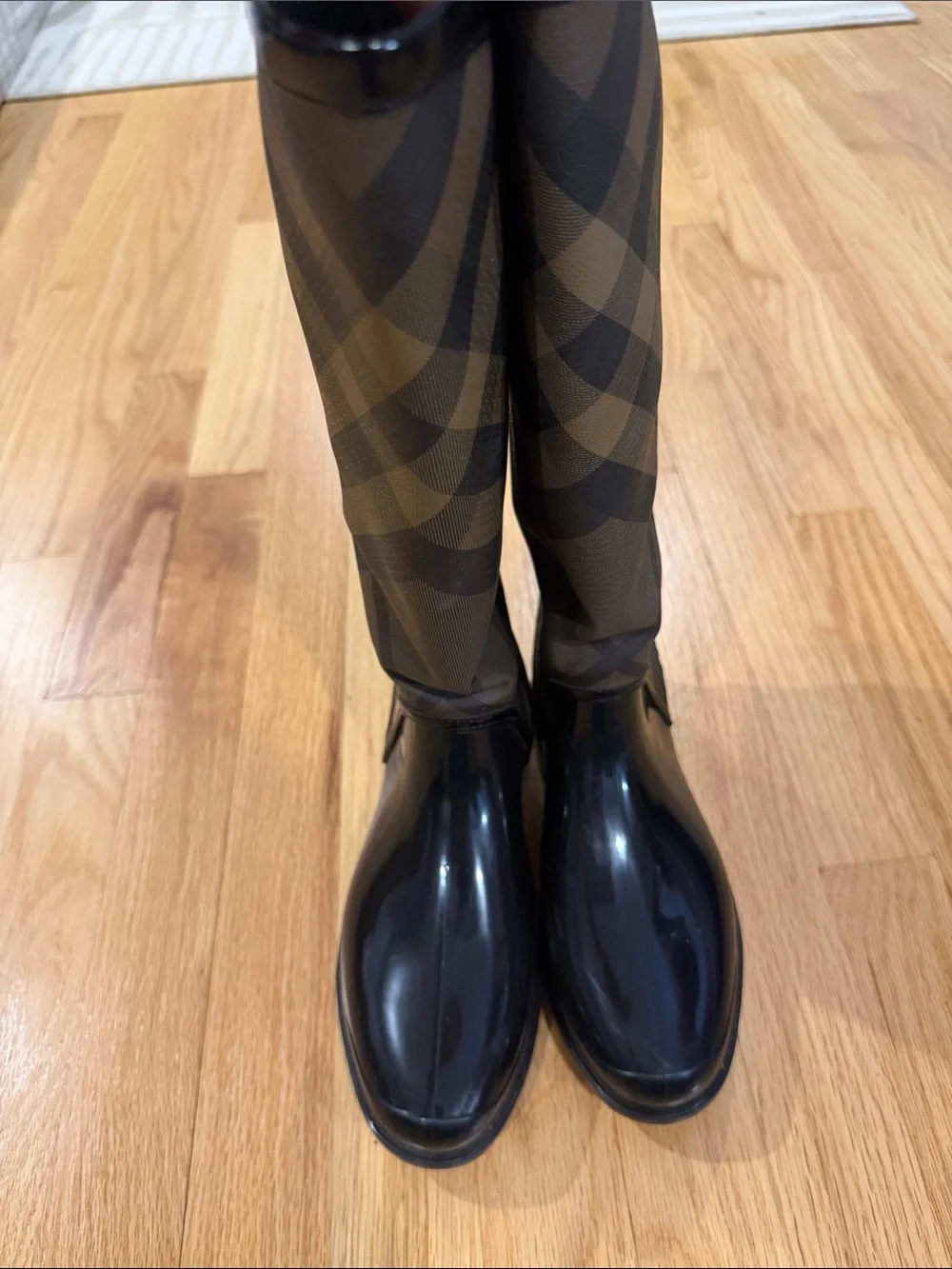 100% Authentic Burberry Rubber Plaid Tall Rain Boots